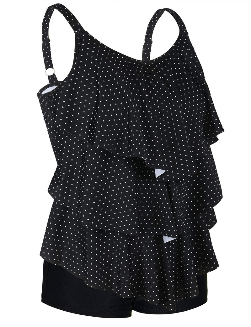 Septangle Women Plus Two Piece Size Swimsuits Tankini Top with Boyshorts Flounce Bathing Suits Black&White Polka Dots US 20 - Image 2